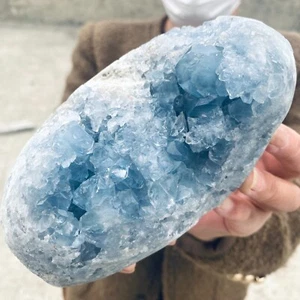 4.04LB Natural Beautiful Blue Celestite Crystal Geode Cave Mineral Specimen - Picture 1 of 6