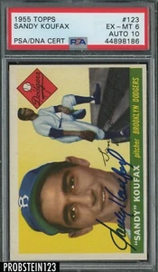 Sandy Koufax Dodgers HOF Signed 1955 Topps #123 RC Rookie PSA 6 PSA/DNA 10 AUTO