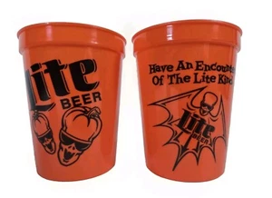 Pair Of 2 Vintage Miller Lite Beer St Louis Plastics Cups Halloween  - Picture 1 of 4