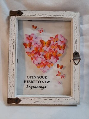 Arte de ventana inspirador para cristal "Abre tu corazón a nuevos comienzos 4×6" Foto 1 de 2