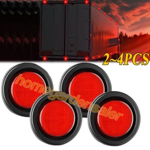 2/4PCS 2.5 inch Round Side Marker Clearance Lamp Trailer Truck Light Red 13LED - Picture 1 of 18