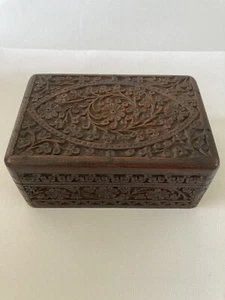 Decorative Wooden Box Carved With All Over Design VGC 6” Long 3”deep - Picture 1 of 7