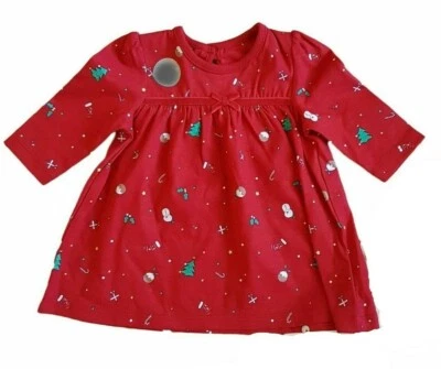 EX GEORGE Ex Store Mädchenkleid rot Schleife Weihnachten Xmas Print Alter 0/3 Monate