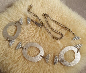 Vintage CHICO'S Belt Silver Tone Rhinestones Adjustable Chain Disco Wide Hip - Picture 1 of 24