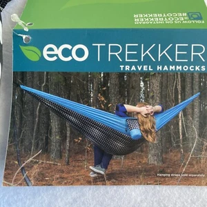 ECO Trekker Travel Camping Hängematte schwarz-weiß gepunktet/blau PA-7047 NEU - Bild 1 von 3