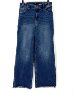 BCBG Generation Wide Leg Jeans Womens Size 28 High Rise Raw Hem Dark Wash - Picture 1 of 10