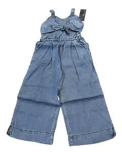 Habitual Girls Size 4/5 Denim Romper Jumpsuit Sleeveless Wide Leg NWT - Picture 1 of 7