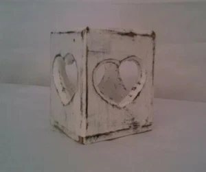 Shabby Chic White Heart Tea Light Candle Lantern - Picture 1 of 1