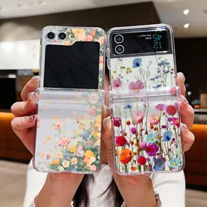 For Samsung Z Flip6 Flip5 4 3 Colourful Flower Clear Case Shockproof Hinge Cover - Picture 1 of 18