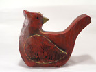 Hand Carved Wood Red Cardinal Bird Distressed Church Scene Carved on Wing 7"