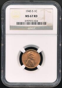 1945-S Lincoln Cent NGC MS 67 RD *Beautiful, Abundant Mint Red!*