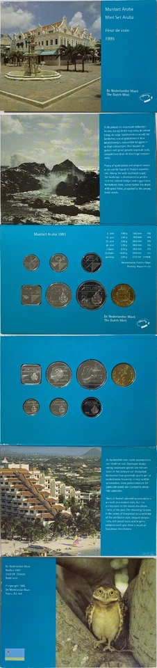Aruba 1995 Official 6 Coins Unc the Dutch Mint Set w/ Brass medal in Folder MS11 - Image 1 of 1