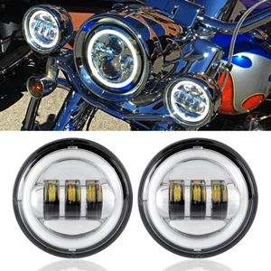 For Harley Yamaha SUZUKI Pair 4.5" in LED Fog Passing Lights Chrome  Angel Eyes - Picture 1 of 12