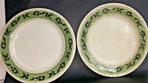 Oneida Oliveto Hand Painted 2 Dinner Plates Green Off White Plum 10 7/8" D - Picture 1 of 7