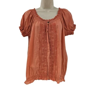 St Johns Bay Shirt Womens Large Orange Embroidered Boho Peasant Blouse Top - Picture 1 of 10