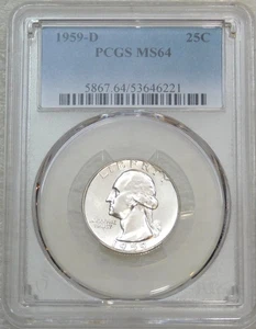 1959 D Washington Silver Quarter PCGS MS64 White PQ Just Graded New Holder H187F - Picture 1 of 2