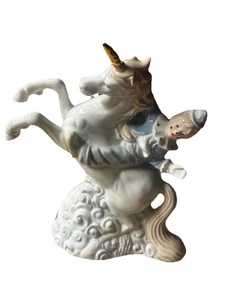 Vintage Musical Fine Porcelain Clown Riding A Unicorn Tested/Works - Picture 1 of 12