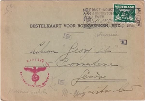 Netherlands WW2 1943 Booksellers Card to Geneva Censored Cologne in Transit - Picture 1 of 3