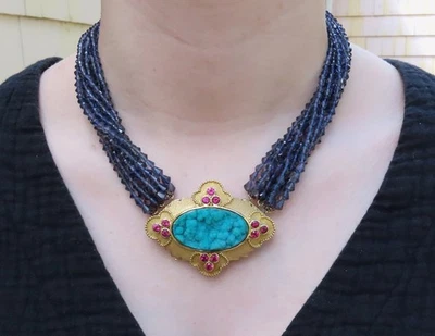 Broche Colgante Collar Torsade Paula Crevoshay Oro 18k Crisocola Rubí Iolita Foto 1 de 4