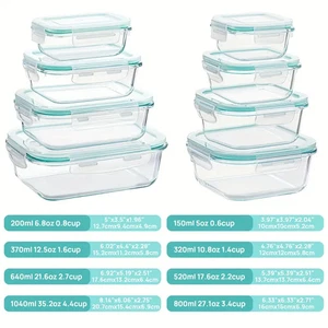 Set of 8 Glass Food Storage Containers with Lids, Airtight Glass containers tubs - Picture 1 of 4