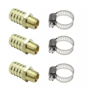 Brass Hose Barb Adapter Fitting 3/4" ID Hose Barbed X 3/8'' NPT Pipe Male 3Sets - Picture 1 of 3