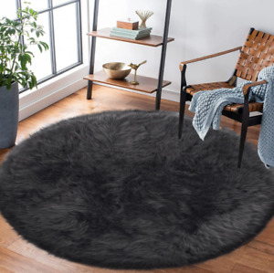 Faux Fur Sheepskin Soft Shag Area Rugs Fluffy  Carpet for Living Room in Black