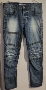 Parasuca Men’s Biker Skinny Jeans Low Rise Double Knee Size 32/34 Blue - Picture 1 of 15