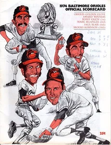 1974 (6/25) Baseball Program Detroit Tigers @ Baltimore Orioles, scored ~ Gd - Picture 1 of 6