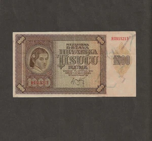 Banknote Kroatien, 1000 Kuna 1941, Pick 4a, EF - AU - Bild 1 von 2