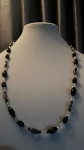 Mens 29 inch " Black ,Clear Glass & Crackled acrylic Bead & Wood Necklace - Picture 1 of 1