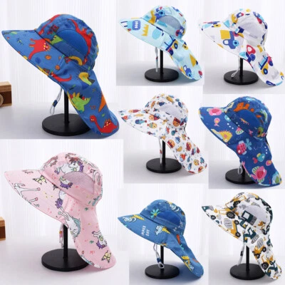Boys Girls Summer Bucket Hat with Neck Flap Wide Brim Beach Hats Sun Cap Pattern - Image 1 of 4