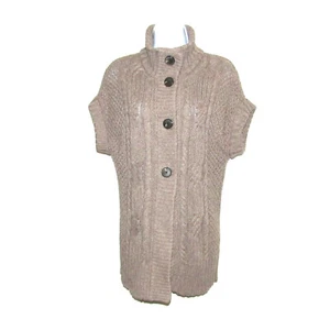 Eddie Bauer Womens Cable Knit Long Cardigan Vest Sz XS Taupe Cotton Alpaca Blend - Picture 1 of 8