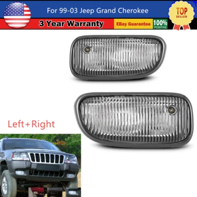 Clear Fog Lights For 99-03 Jeep Grand Cherokee Driving Lamp H12 Bulbs Left+Right - Image 1 of 4