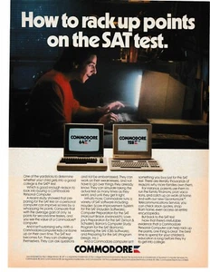 1986  VINTAGE PRINT AD - COMMODORE PC... COMMODORE 64 , 128 ..SAT TEST. AD ONLY - Picture 1 of 1