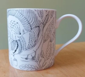 M&S Wild Bird & Leaf Design Ceramic Mug ~ Monochrome, Black & White - Picture 1 of 6