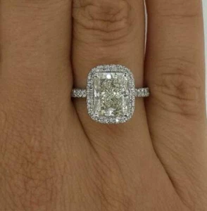 Halo Engagement Ring 3Ct Radiant Cut Diamond 14k White Gold Simulated Size 6.5 - Bild 1 von 3