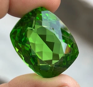 Natural 87 Ct Certified Green Peridot Translucent Cushion Shape Loose Gemstone - Picture 1 of 10