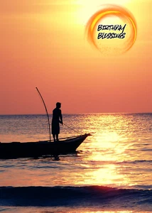 FISHING AT SUNSET - Christian/ Religious Birthday Card - Big 5" x 7" Card - Picture 1 of 3