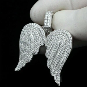 2Ct Round Cut VVS1 Diamond Open Angel Wings Charm Pendant 14k White Gold Plated - Picture 1 of 4