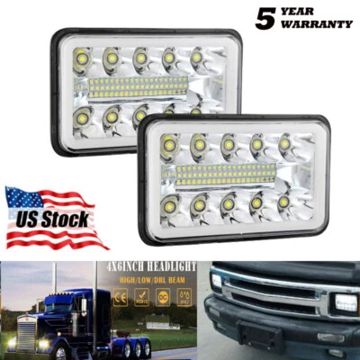 Rectangular 4X6" LED Headlights DOT Approved High Low Beam DRL H4651 H4652 H4656 - Image 1 of 4