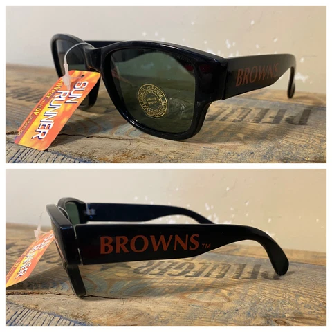 Vintage Cleveland Browns sunglasses black frames spell out Sun Runners deadstock Cover