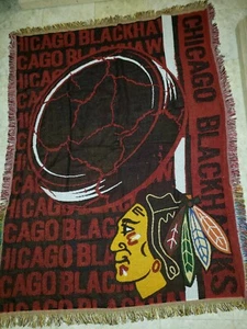 Vintage Chicago Blackhawks Tapestry Blanket Throw Northwest Hockey Sports NHL - Picture 1 of 12