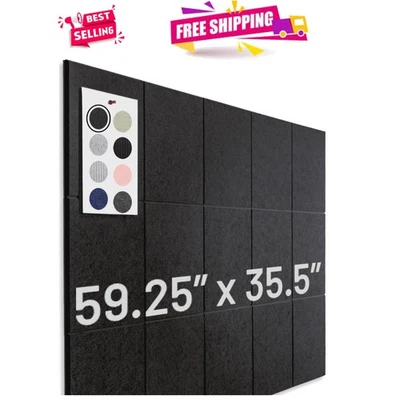 Elegante tablón de anuncios negro 59" x 36" con 15 paneles de fieltro reciclado incluidos Foto 1 de 4