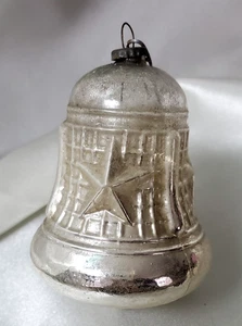 VETRO ANTICO VINTAGE/ANTICO, COLORE ARGENTATO FUORI AMMACCATURA STELLA-IN RILIEVO ORNAMENTO CAMPANA NATALE - Foto 1 di 4