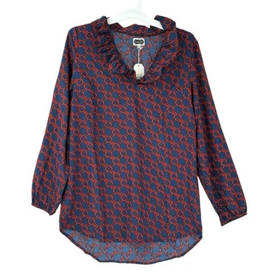 Túnica para mujer Mud Pie Whitney con volantes patrón de eslabones de cadena roja/azul marino talla M Foto 1 de 4