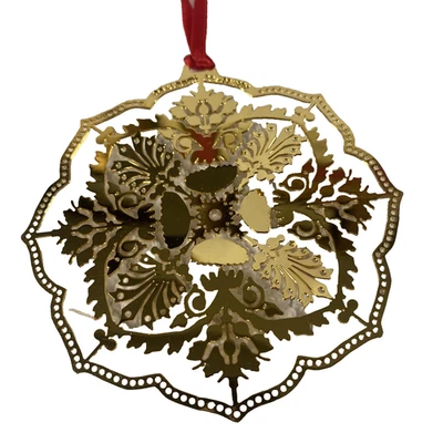 Baldwin Aspen Ice Flower Christmas Ornament Gold Tone Metal Cutout W Box - Image 1 of 4