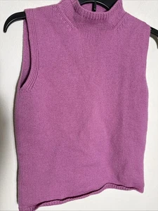 Ann Taylor Italian Merino Wool KNIT TOP Med Tank Sweater Mock Turtleneck Pink - Picture 1 of 5