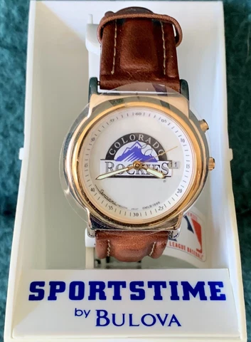 COLORADO ROCKIES BULOVA MEN’S WRIST WATCH w/LEATHER BAND, NEW IN BOX Cover