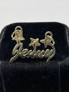 Solid 14K Yellow Gold Diamond Cut Personalized Name “Jenny” Charm Pendant 2gr. - Picture 1 of 16