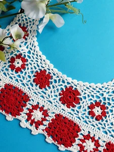 110# Bonito Cuello Aplicación "Cereza" Hecho a Mano Ganchillo Algodón Vintage - Imagen 1 de 4